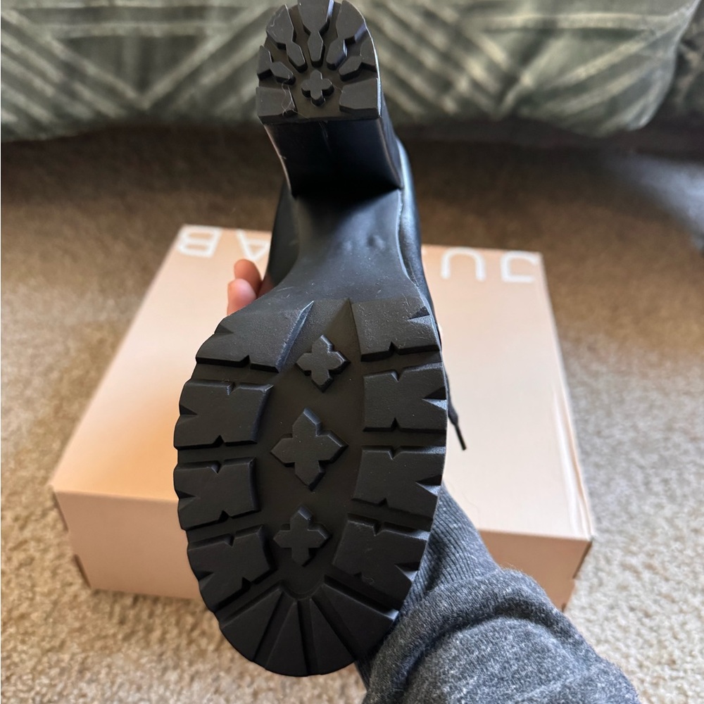 JustFab Shandee Black Lace-Up High Heel Boots - Picture 4 of 5